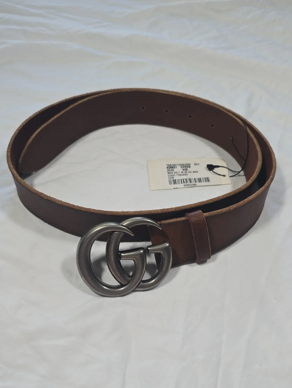 Gucci Brown Leather Belt with Gunmetal Double G Buckle - Picture 1 of 6